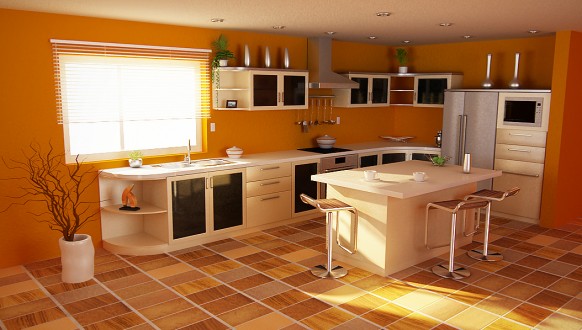 orange themed kitchen