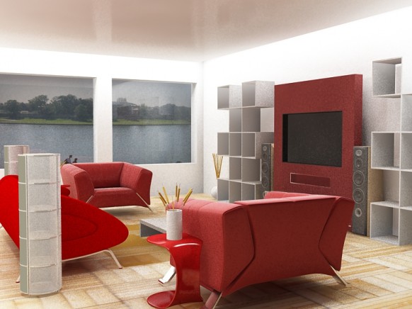 red and white living room