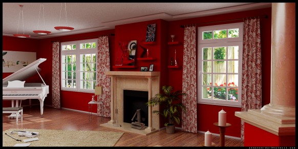 red living room