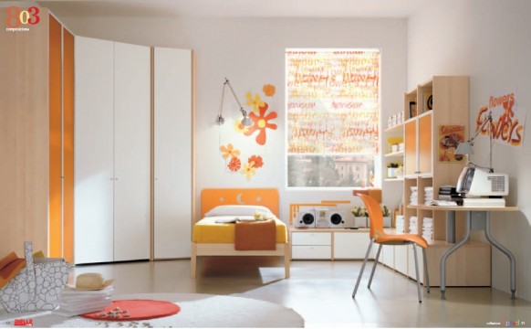 Orange and white bedroom