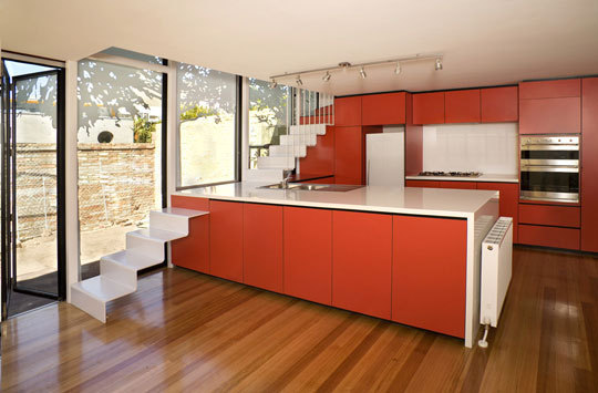 red kitchen stairs