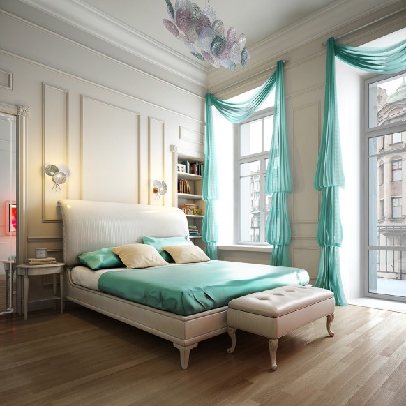 Aqua blue bedroom Spalnya 1