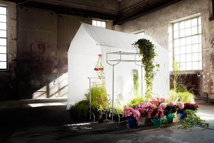 white tent with flowers