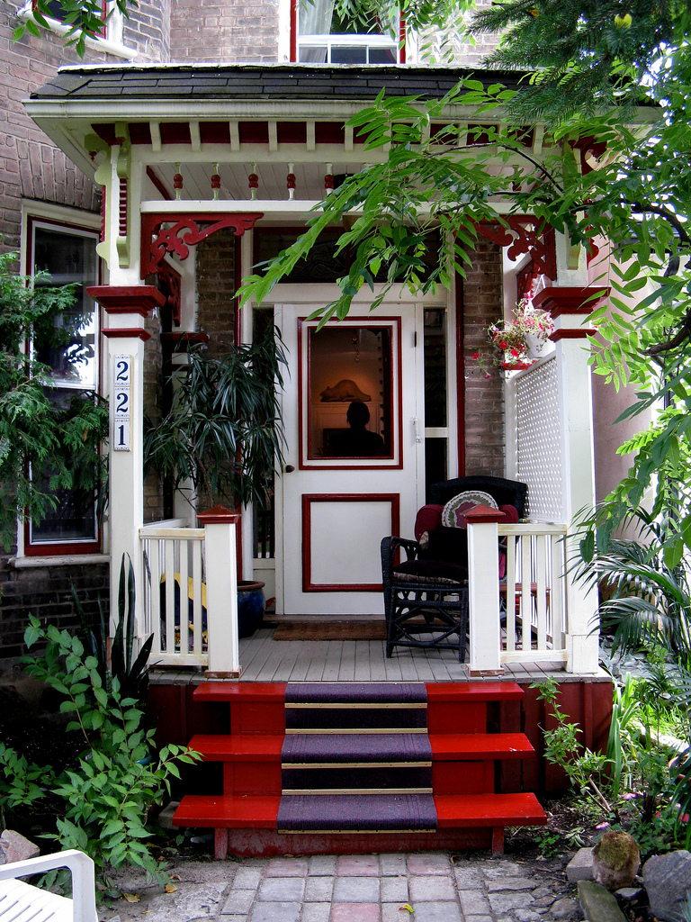 beautiful red front porch | Interior Design Ideas