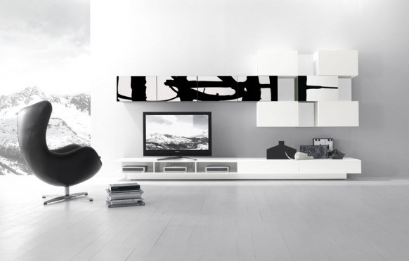 black white wall unit