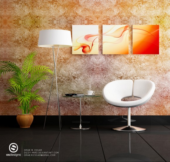 textured wallpaper modern orange sitting area
