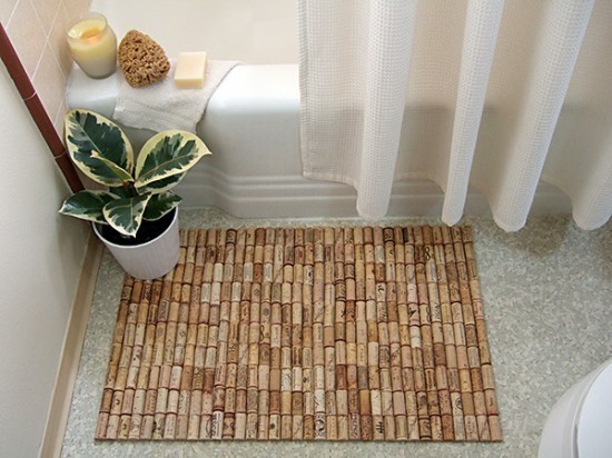 Wine cork bath mat recycled art