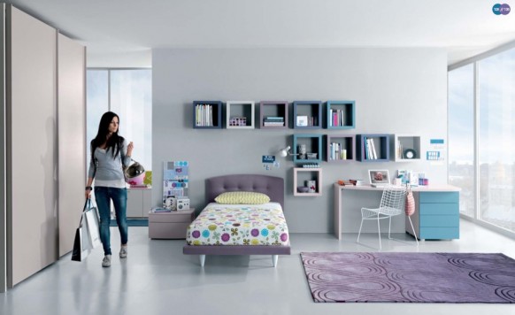 aqua lavender white Contemporary Teenagers Room