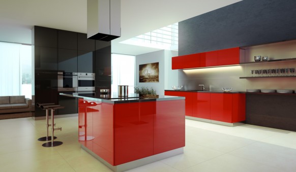 black red kitchen