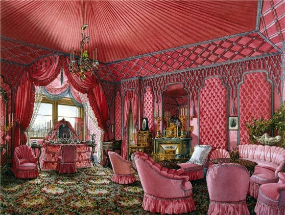 feminine opulent russian palace fabric pink room