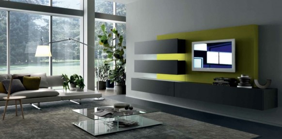 grey lime contemporary living spaces built ins