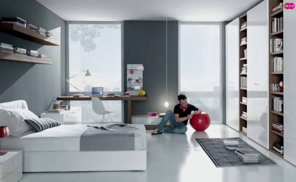 grey white Contemporary Teenagers Room