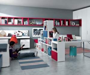 red white blue Contemporary Teenagers Room