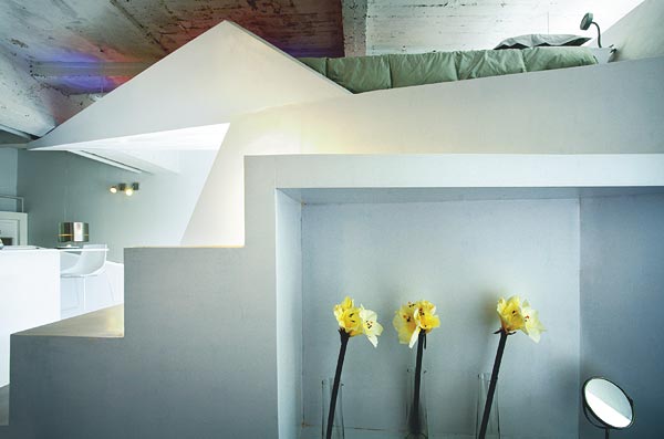 yellow flowers white staircases
