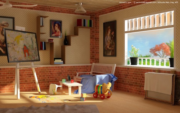 young art playroom feature brick