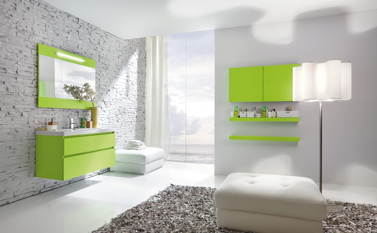 flourescent green bathroom