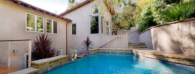 swimming pool in backyard