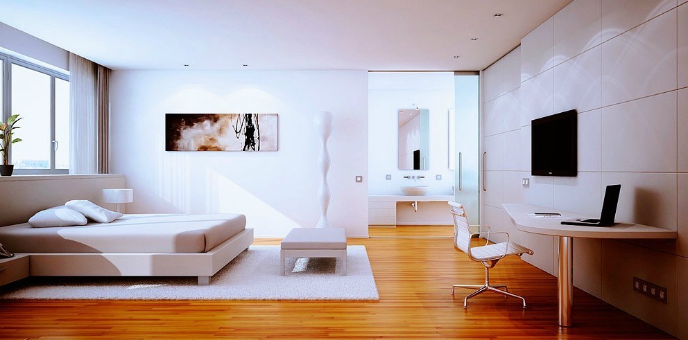 White Bedroom With Wooden Floor