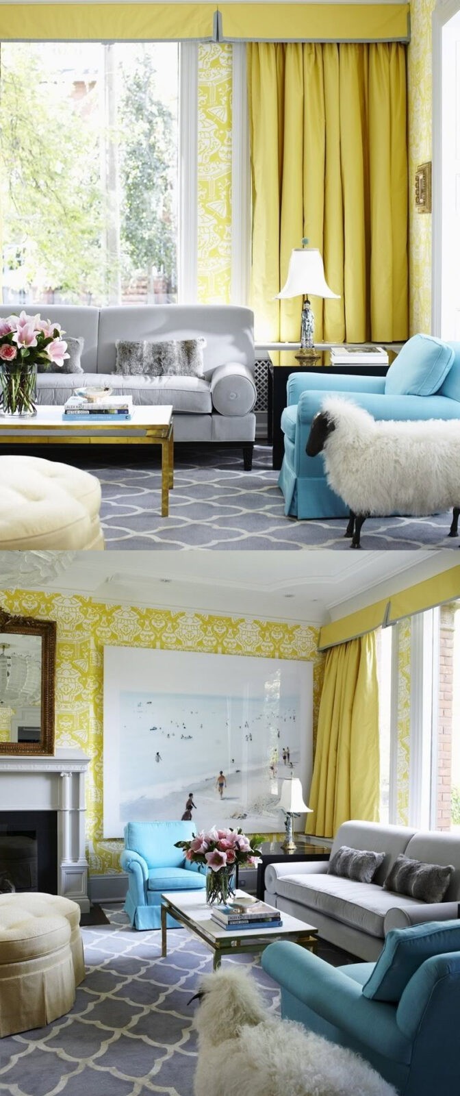 Yellow Duck Egg Blue Grey Living Room