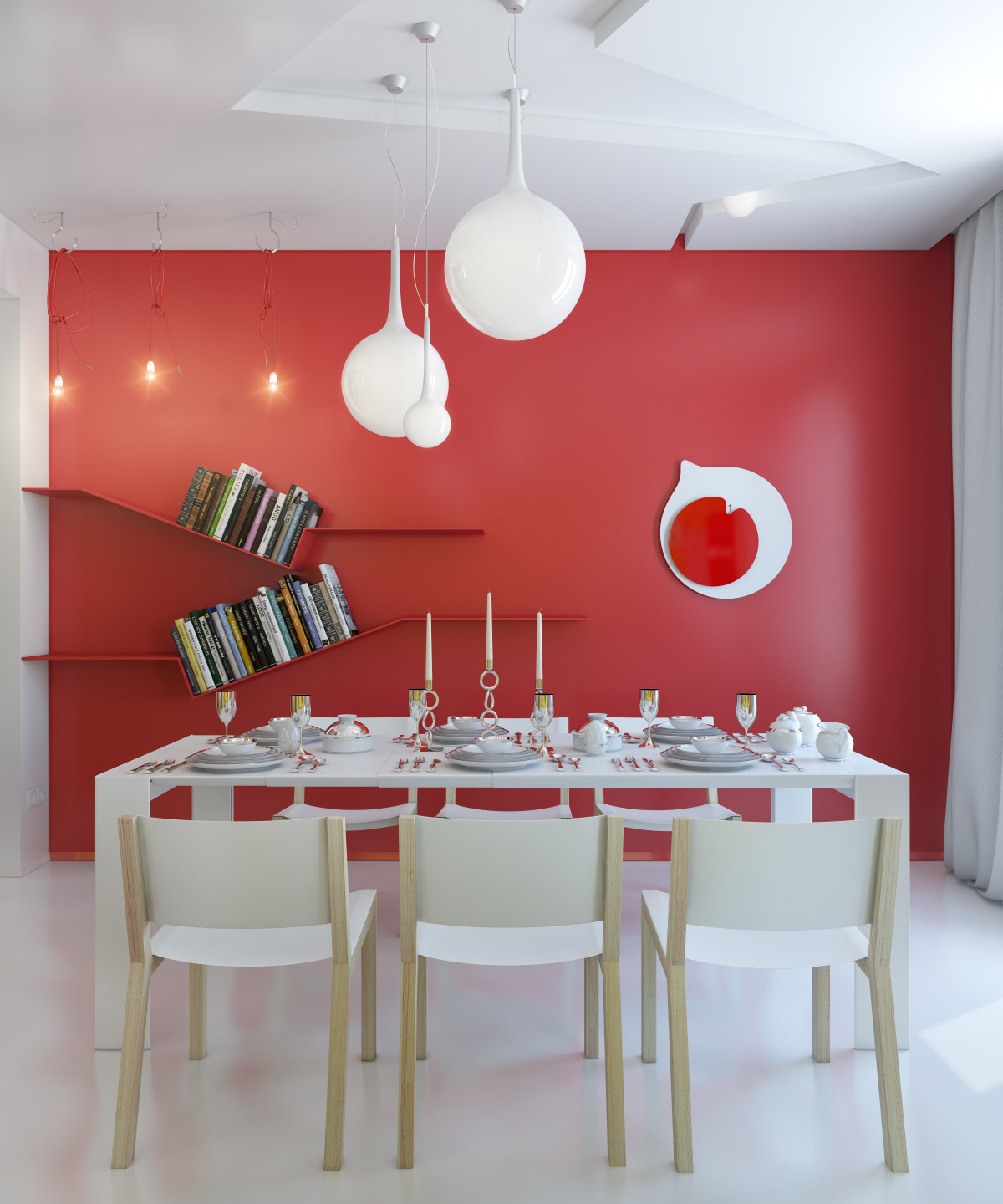 Small Apartment Zinging with Color red white dining room modern ...