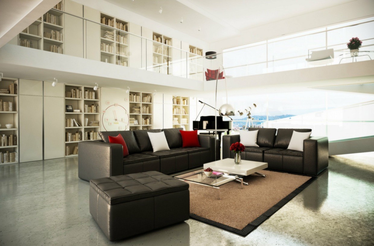 Black White Brown Living Room Mezzanine