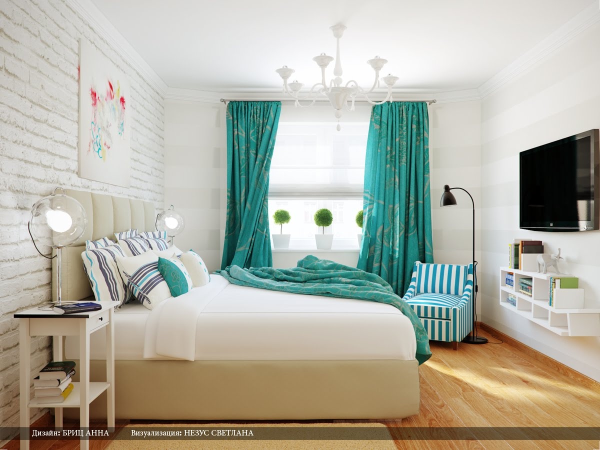 turquoise white stripe bedroom | interior design ideas
