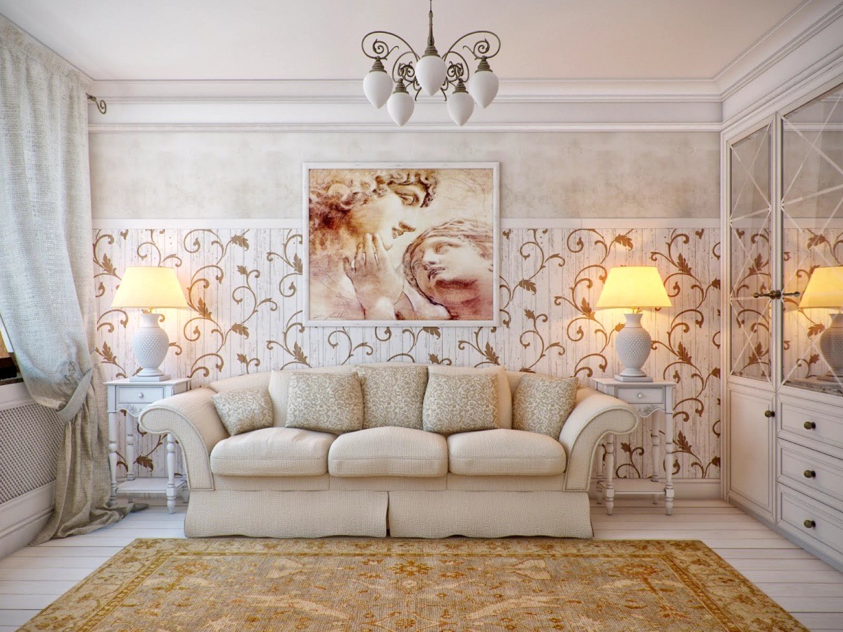 White Cream Brown Living Room