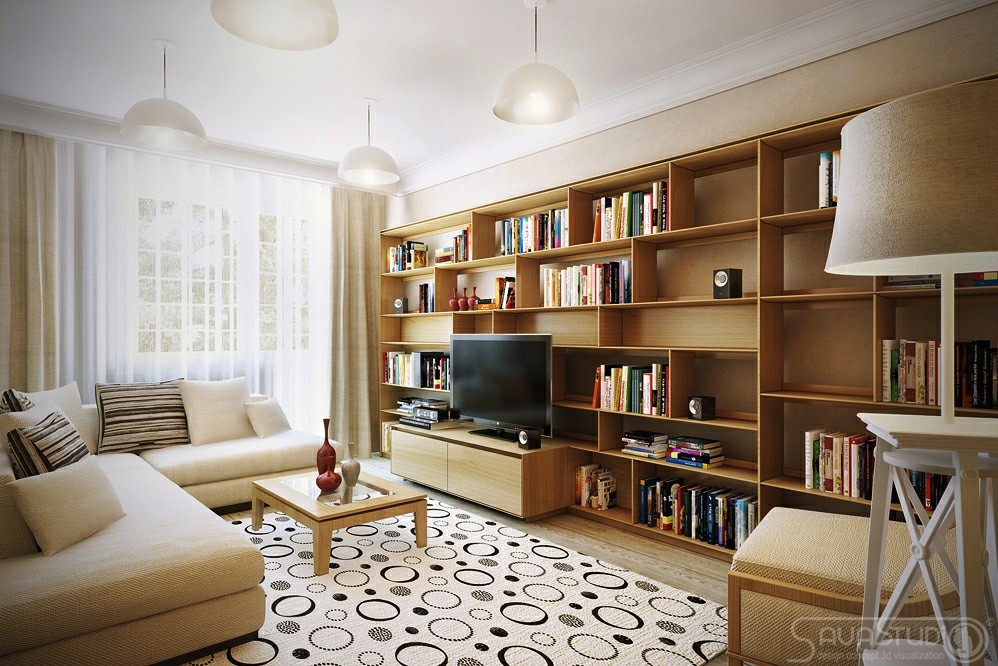 Brown Cream Living Room Interior