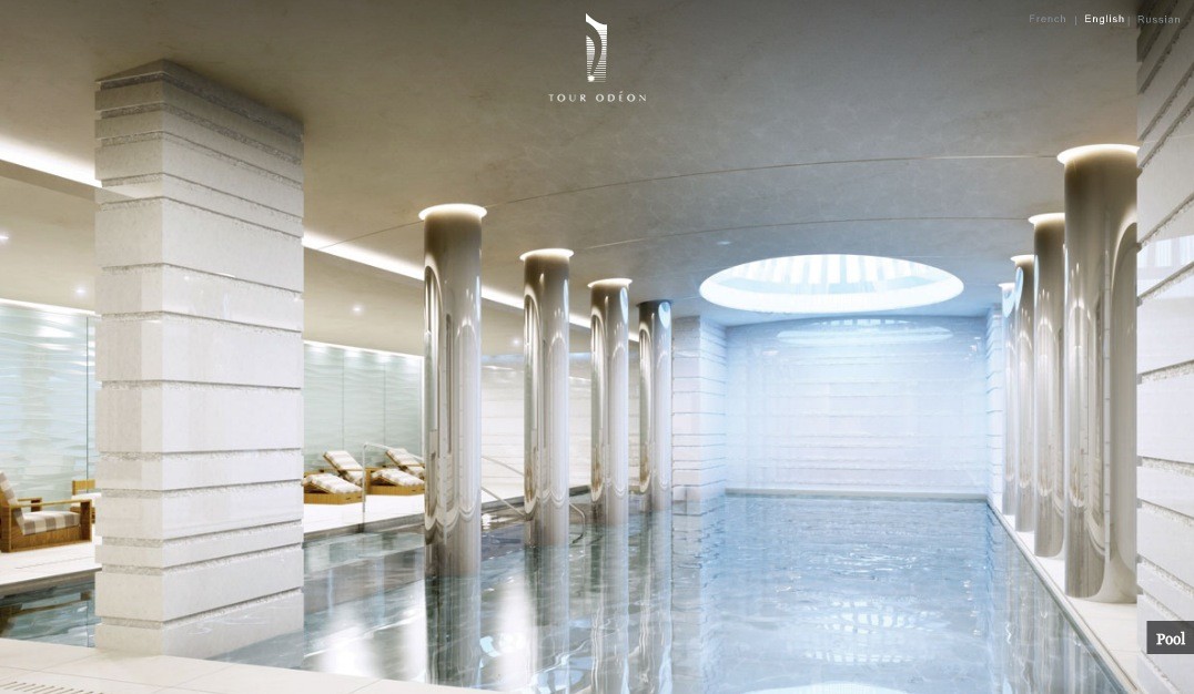 Image showcasing Monaco Penthouse- indoor swimming pool with columbs and sperical ...