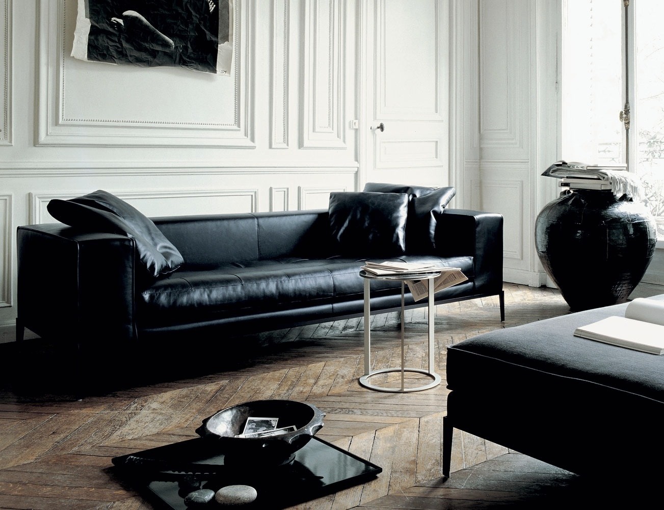 Long Black Leather Sofa Interior