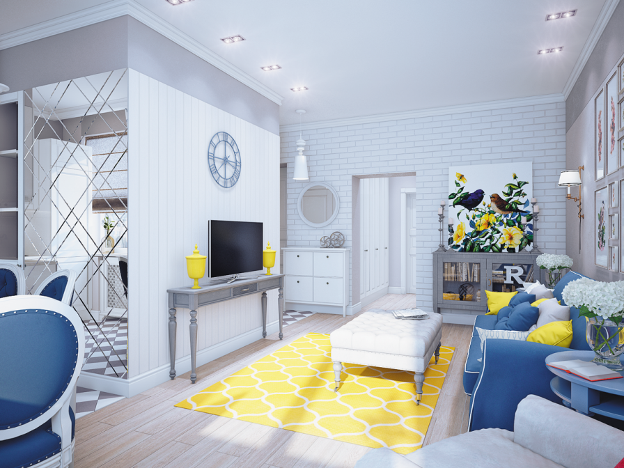 Blue Yellow Living Room Interior