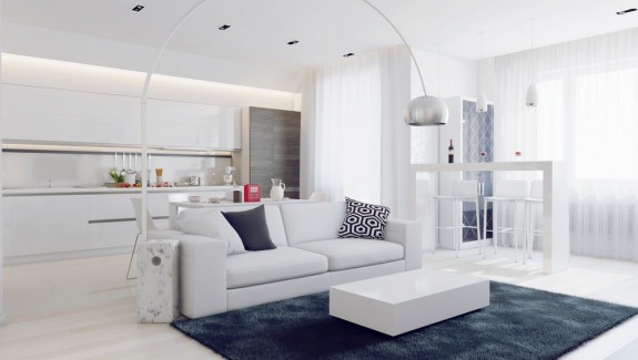 Sparkling White Apartment with Hideaway Home Offices