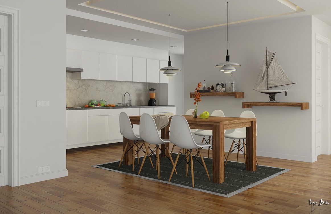 White kitchen with dining table deals