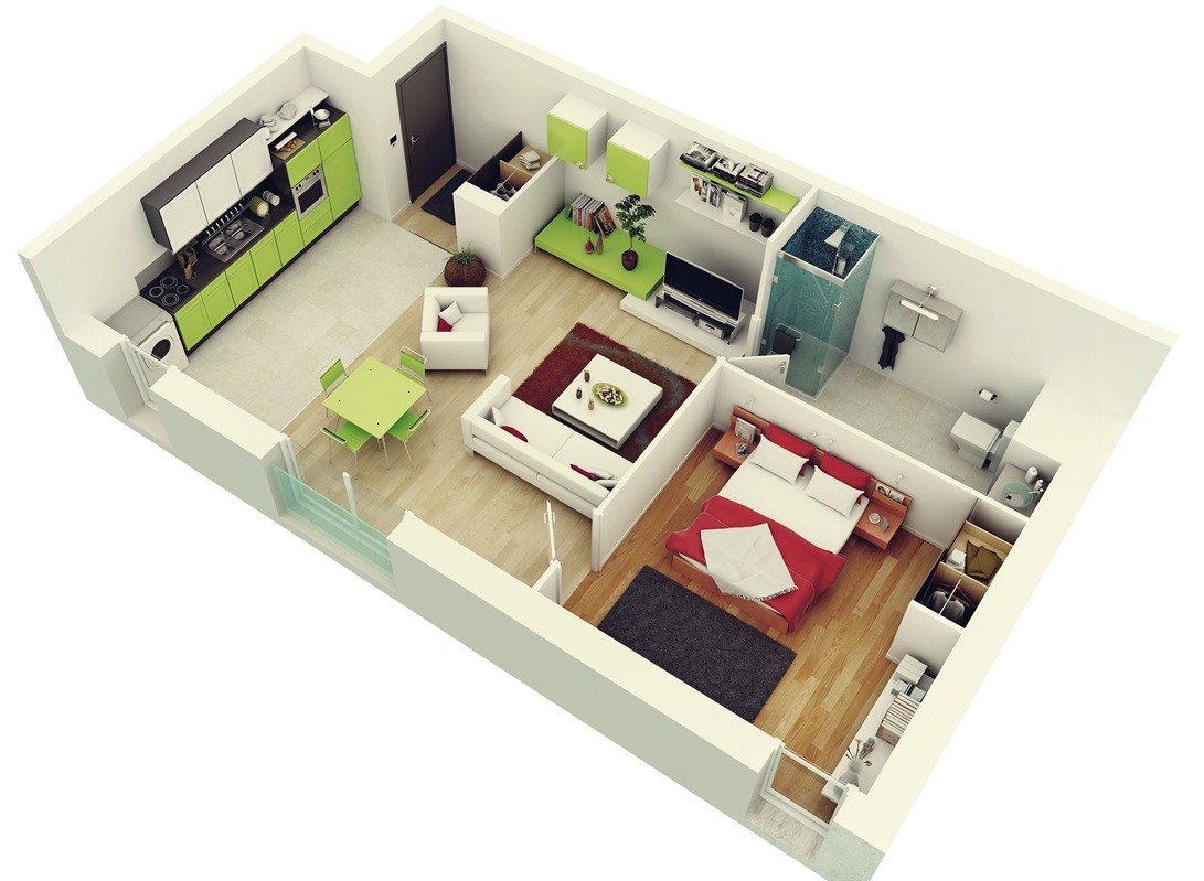 1 Bedroom Apartment House Plans