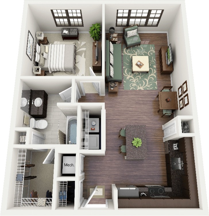 1 Bedroom Apartment House Plans