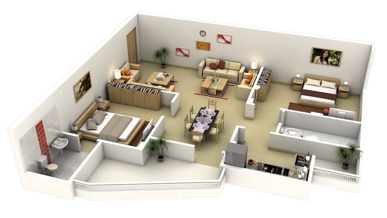 L Shaped 2 Bedroom Apartment | Interior Design Ideas