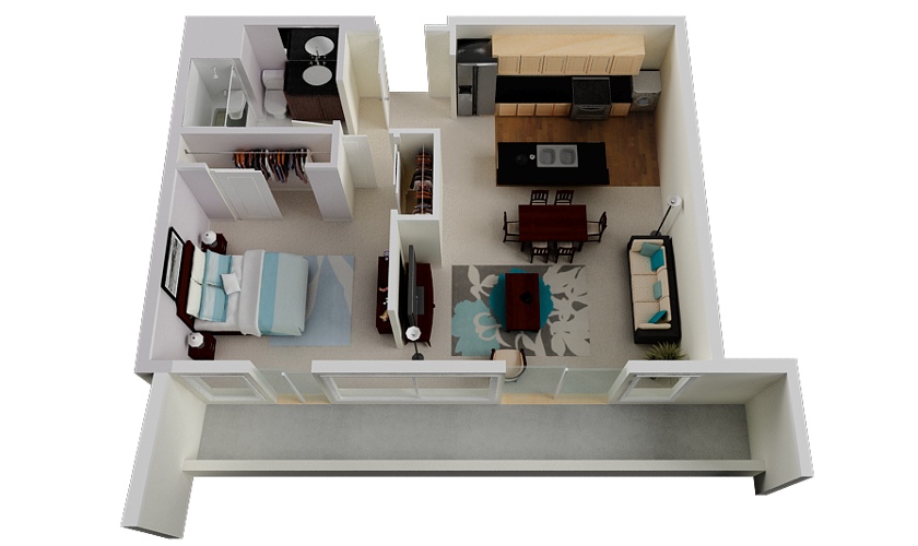 Luxury 1 Bedroom Floor Plan Interior