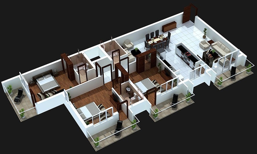 3 Bedroom Apartment House Plans