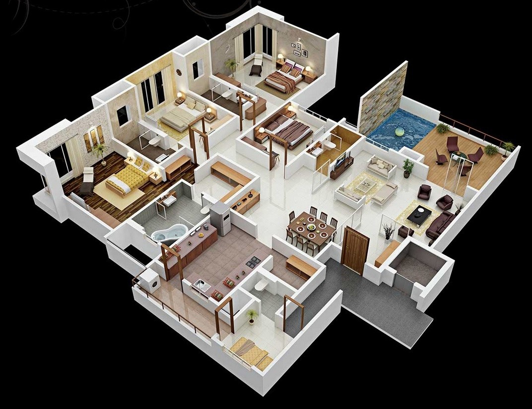 4 Bedroom Apartment House Plans