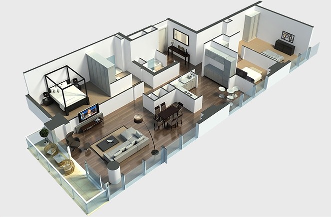 Large Hall 3bedroom Layout Interior