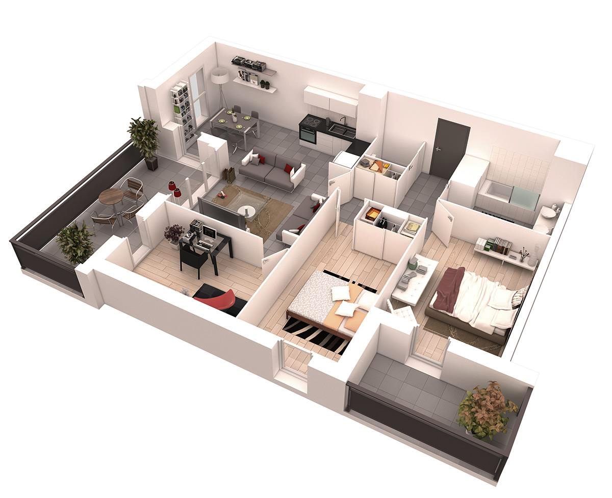 25 More 2 Bedroom 3D Floor Plans