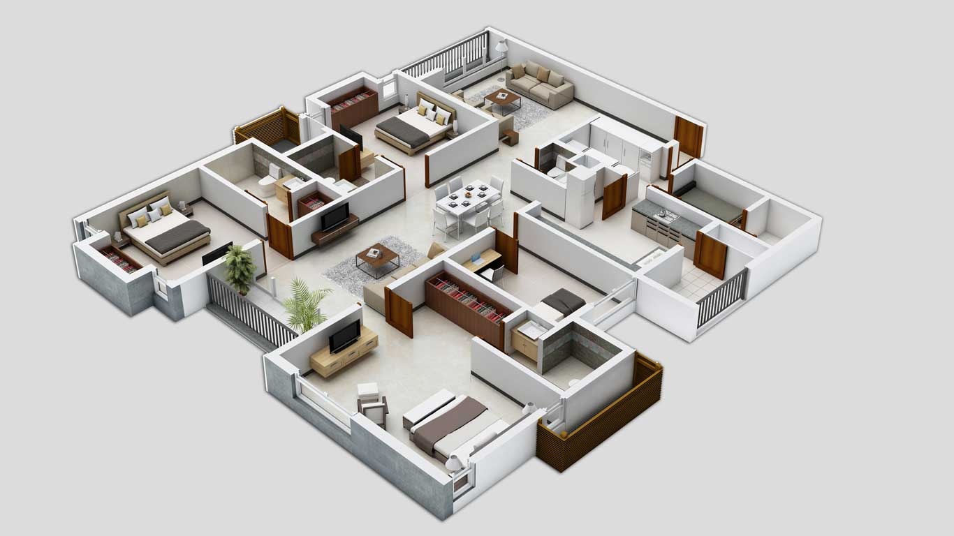 25 Three Bedroom House/Apartment Floor Plans