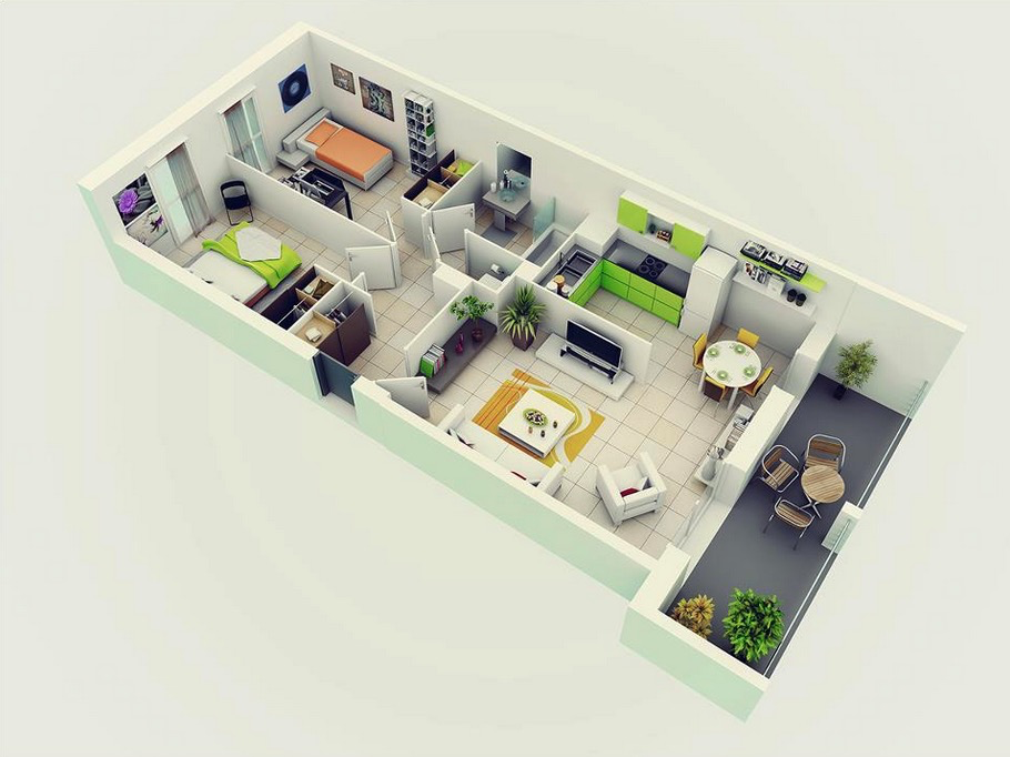 3 Bedroom Kerala House Plans in 2D, 3D