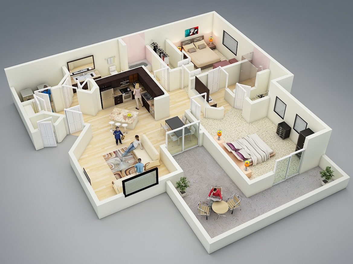 25 More 2 Bedroom 3D Floor Plans