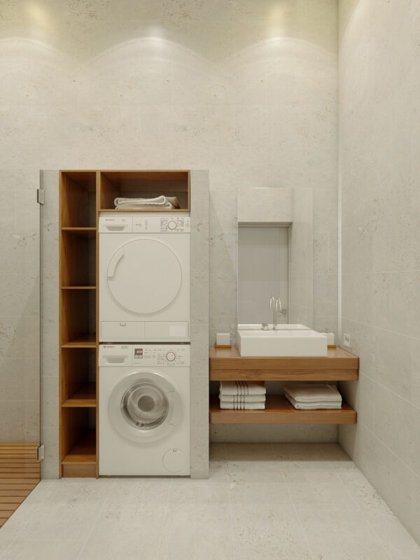 High Rise Apartment with Stunning Minimalist Interior - High-Rise Minimalist Apartments With In-Unit Laundry Capabilities
