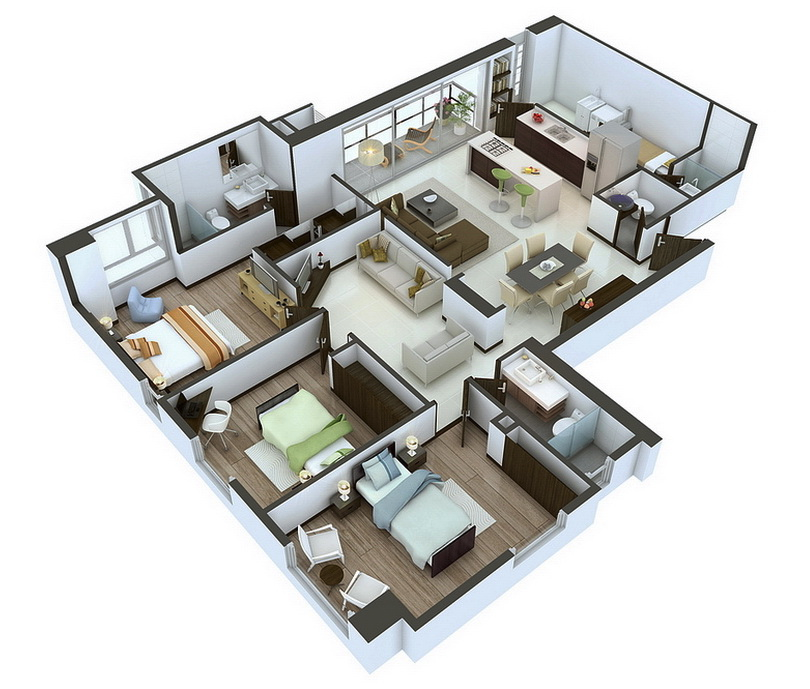 25 More 3 Bedroom 3D Floor Plans