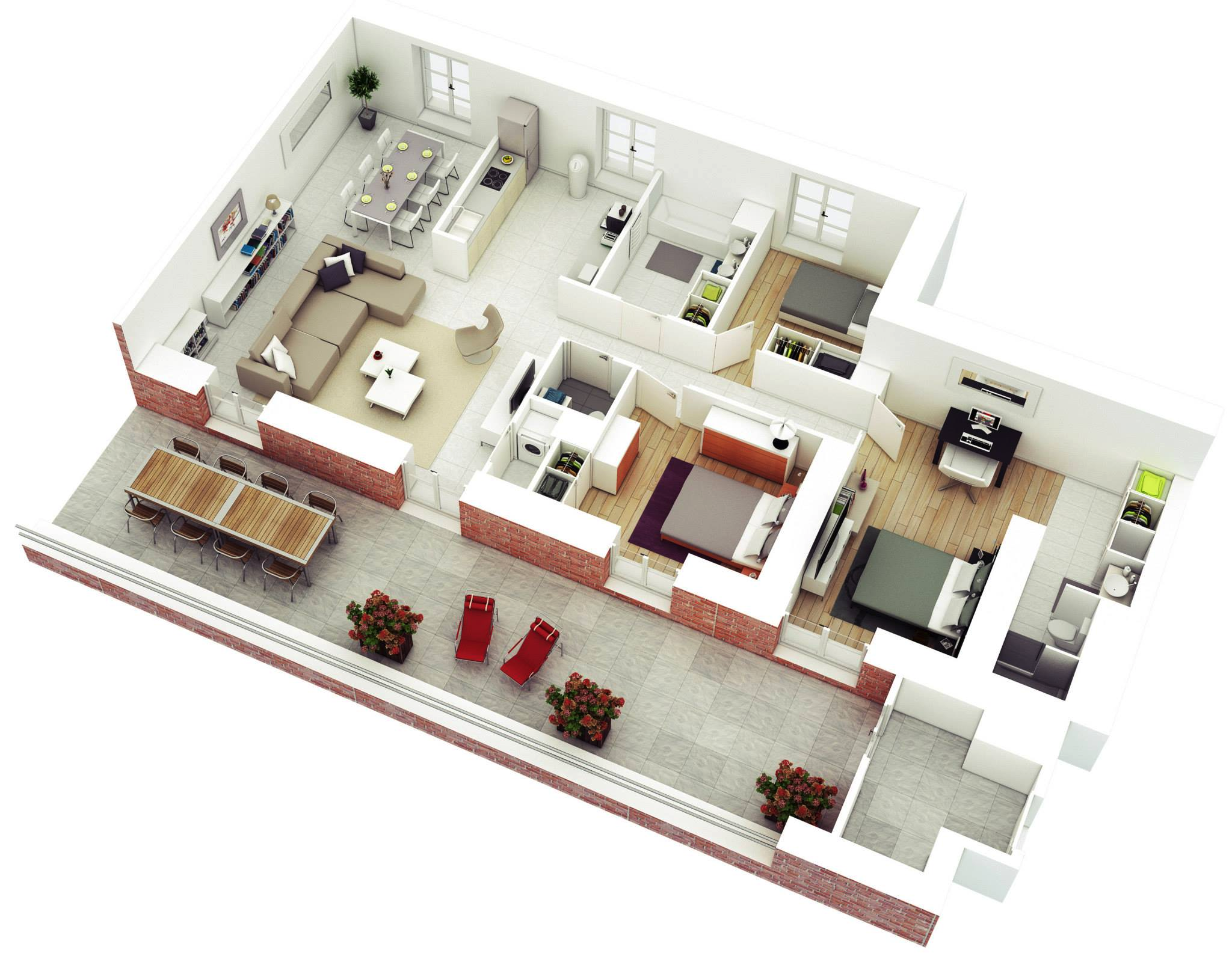 25 More 3 Bedroom 3D Floor Plans