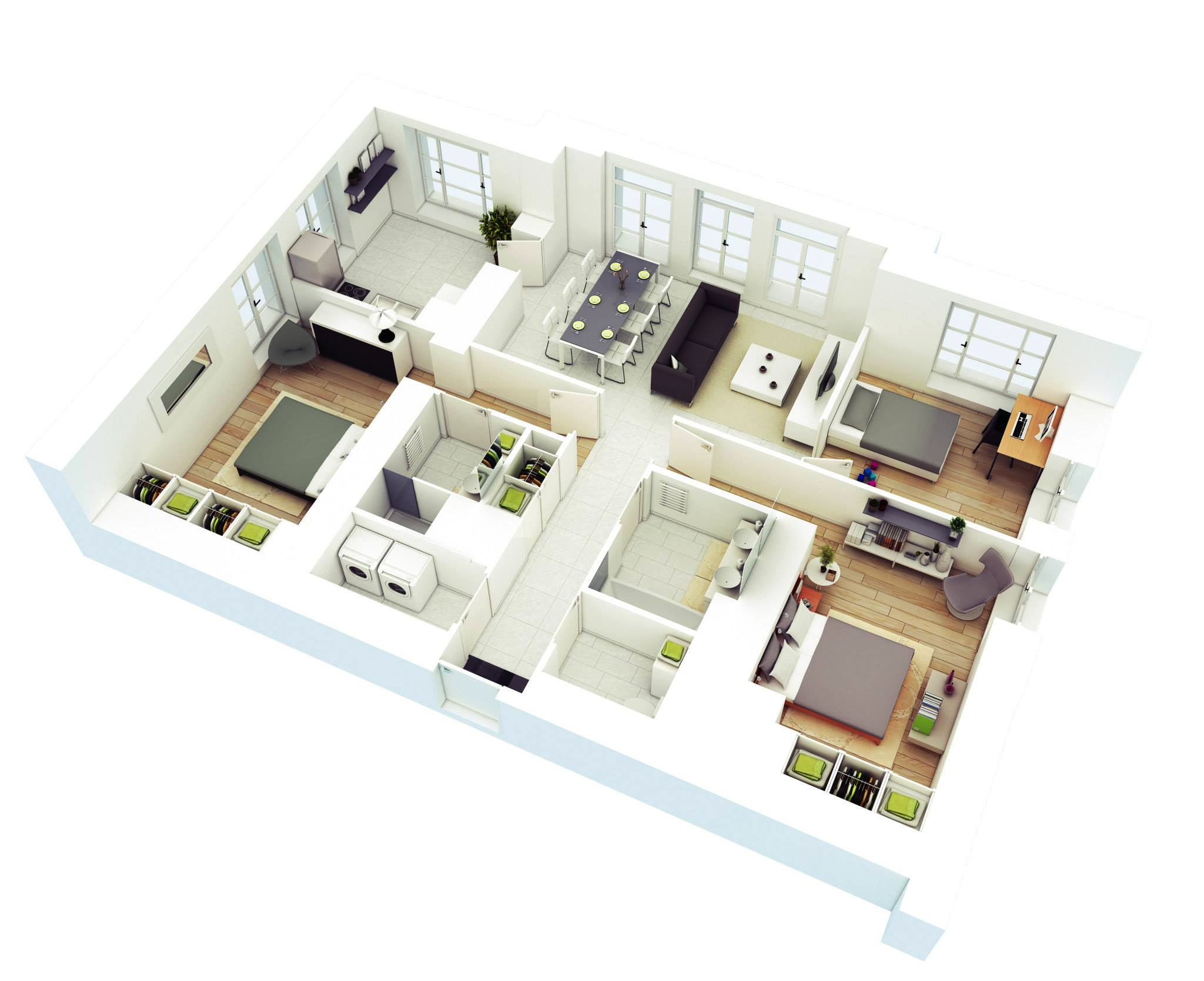 3 Bedroom 3d Floor Plan 25 More 3 Bedroom 3D Floor Plans