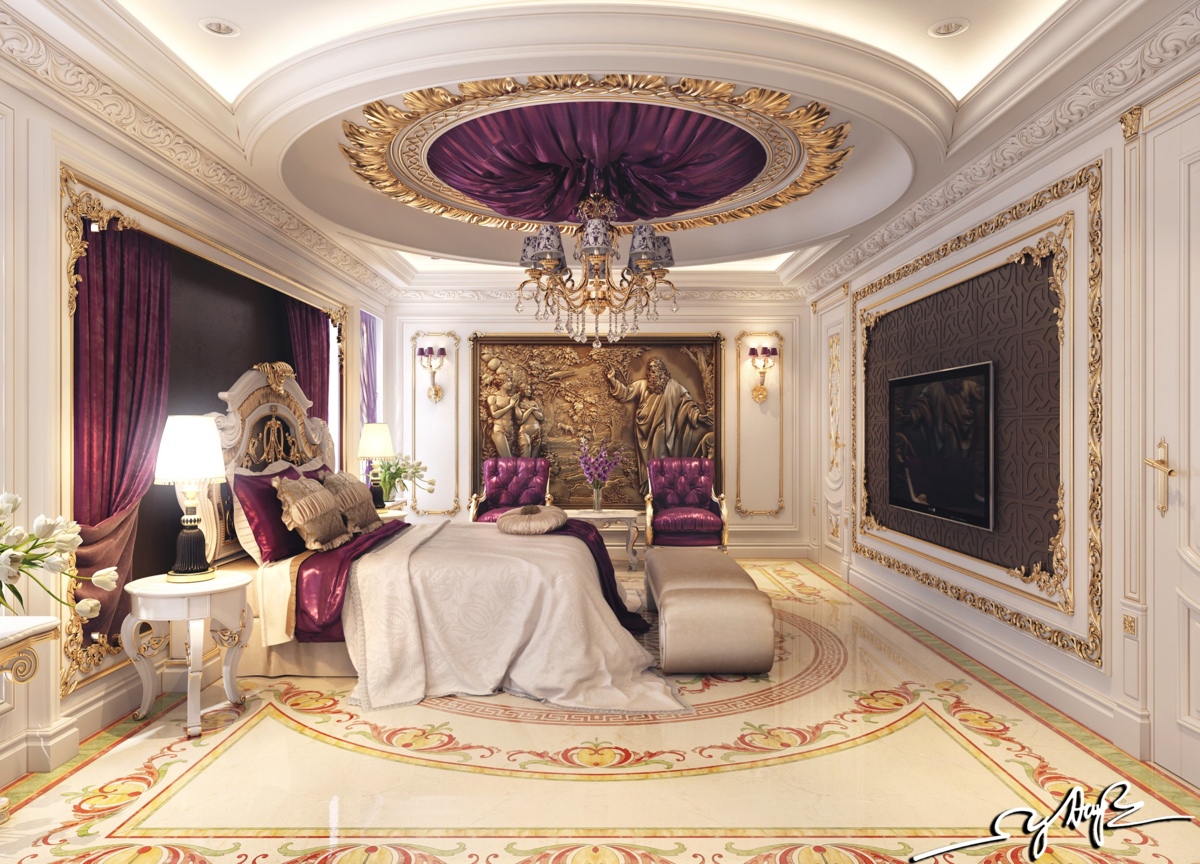 Premium Photo | Luxurious interior bedroom in a royal house with a bed a  mirror 3d rendering. raster illustration