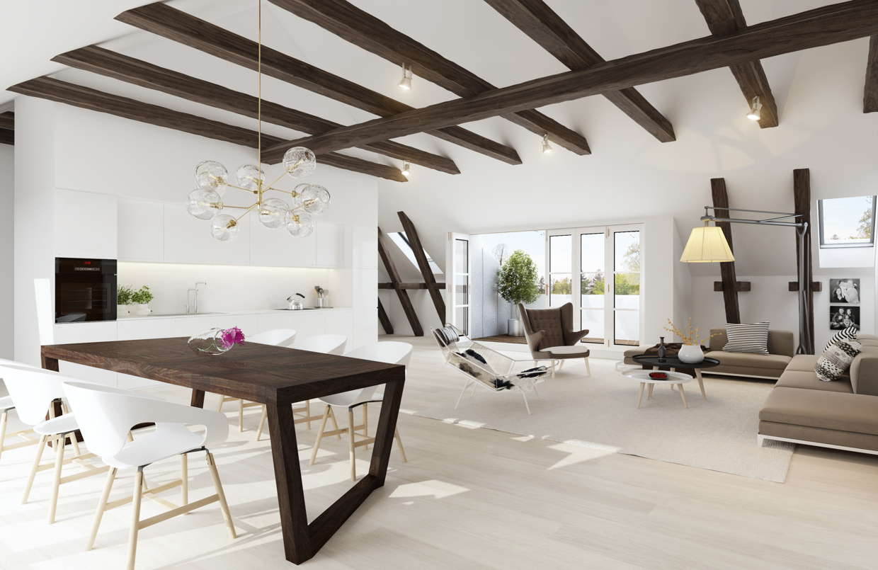 Picture of Black and white interior design in a spacious penthouse